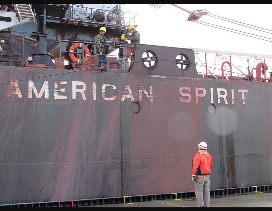 American Spirit inside the Soo Locks in September 2011; not a winter layup photograph.
